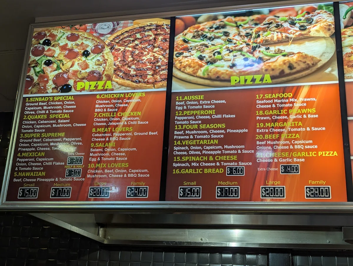 Menu, Sinbad's Kebab Pizza and Gozleme