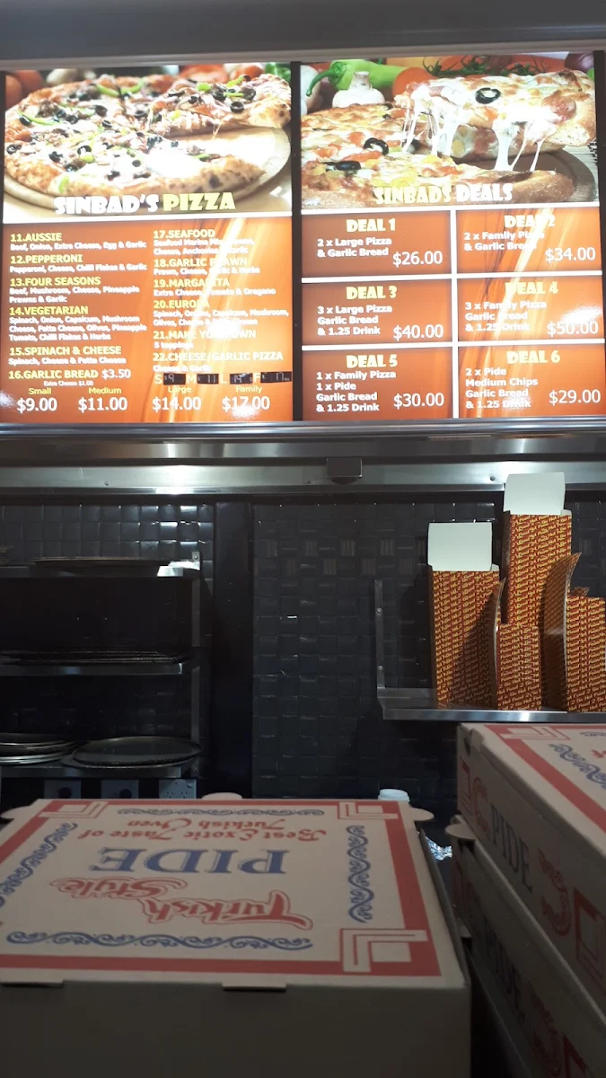 Menu, Sinbad's Kebab Pizza and Gozleme