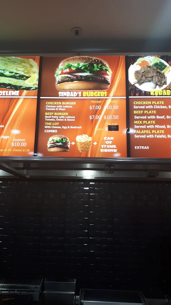 Menu, Sinbad's Kebab Pizza and Gozleme