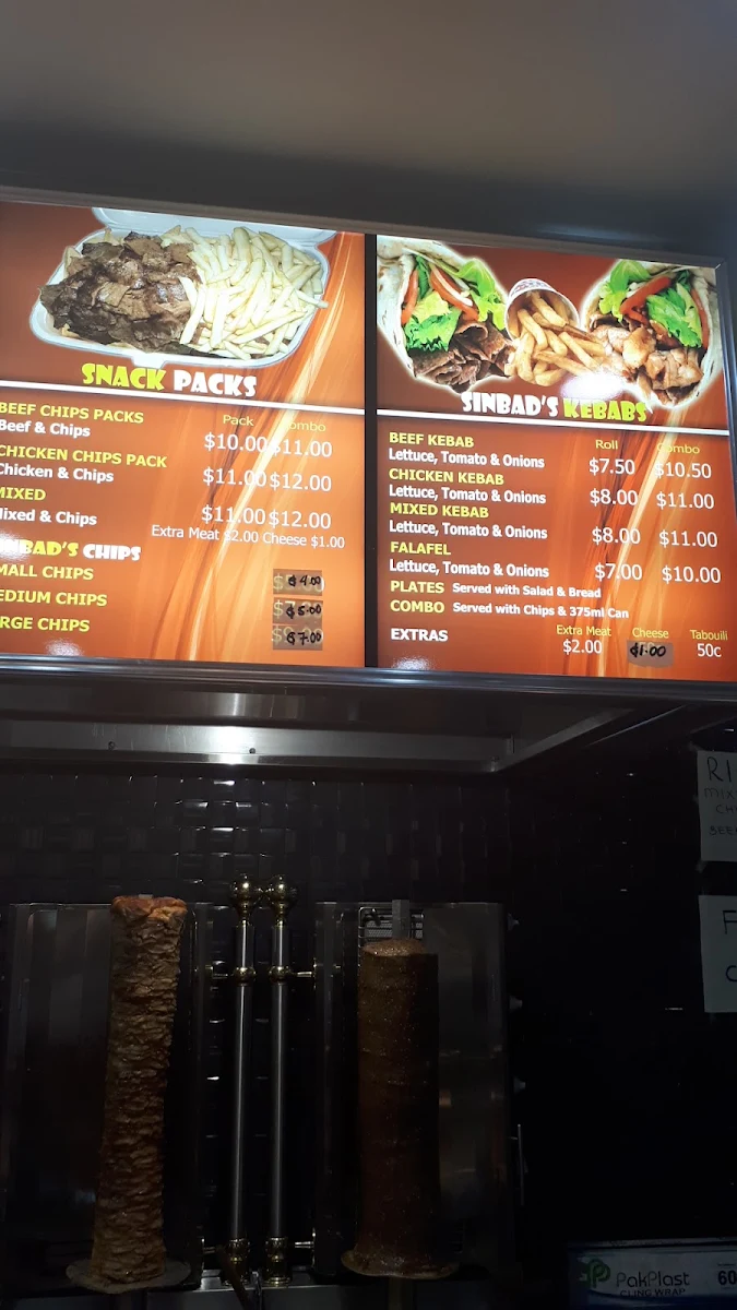 Menu, Sinbad's Kebab Pizza and Gozleme