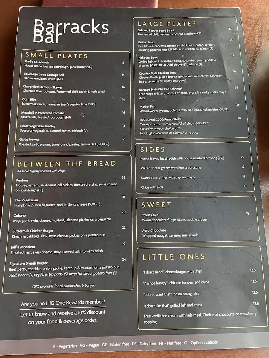 Menu, Harvest Bar