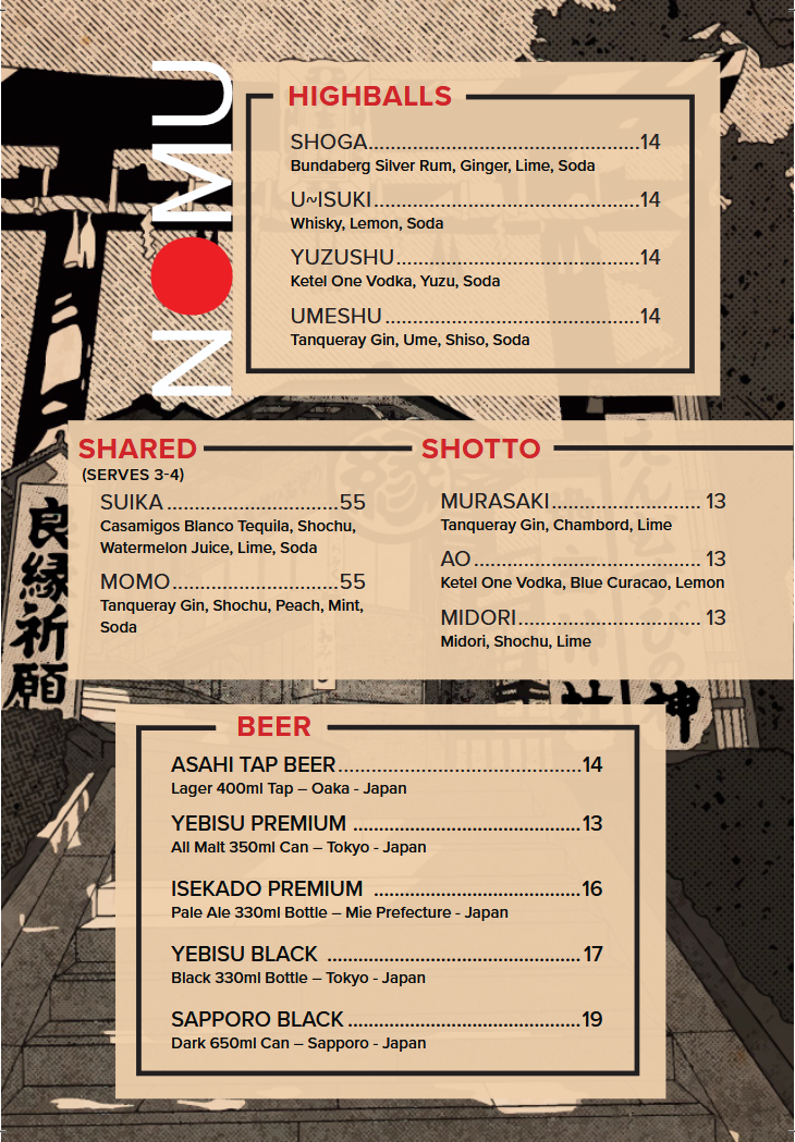 Menu, Nomu Bar Sydney
