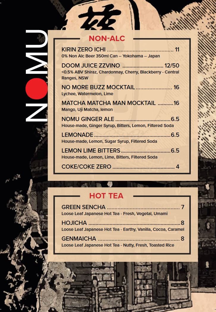 Menu, Nomu Bar Sydney