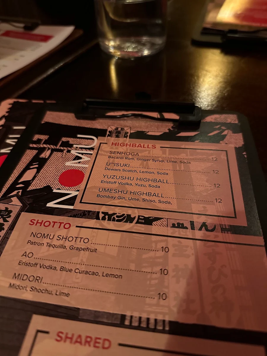 Menu, Nomu Bar Sydney