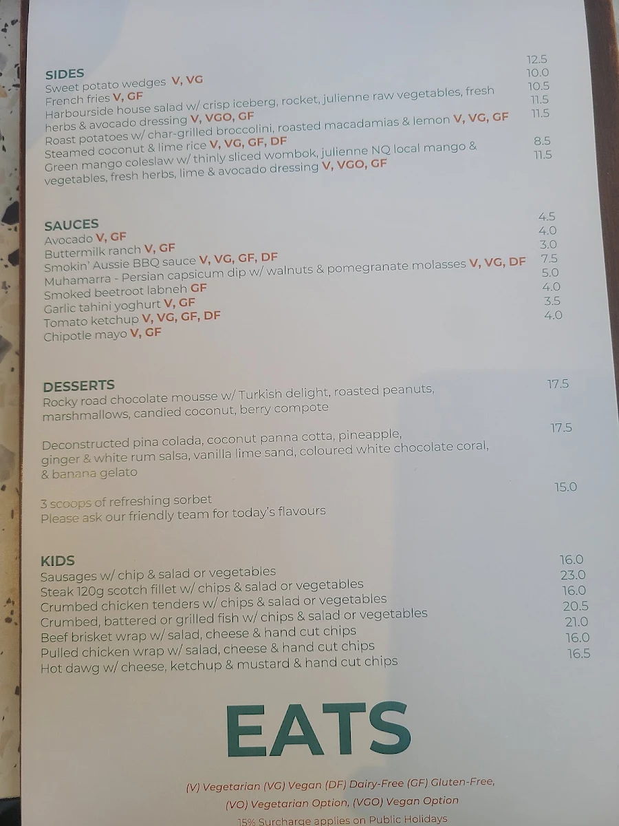 Menu, Harbourside Bar & Kitchen