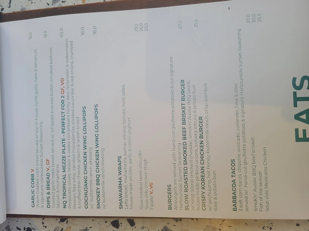 Menu, Harbourside Bar & Kitchen