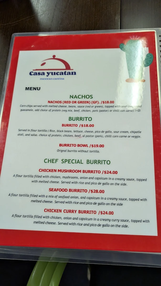 Menu, Casa Yucatan Mexican Cantina