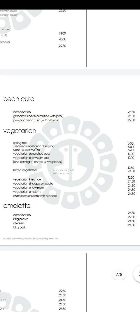 Menu, Peacock Gardens
