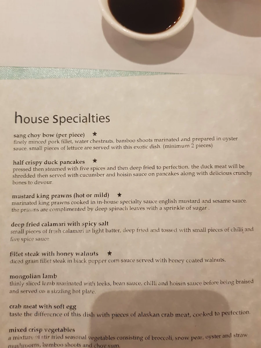 Menu, Peacock Gardens