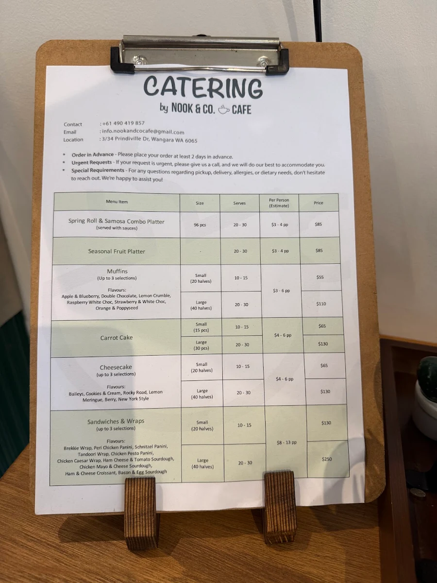 Menu, Nook & Co. Cafe