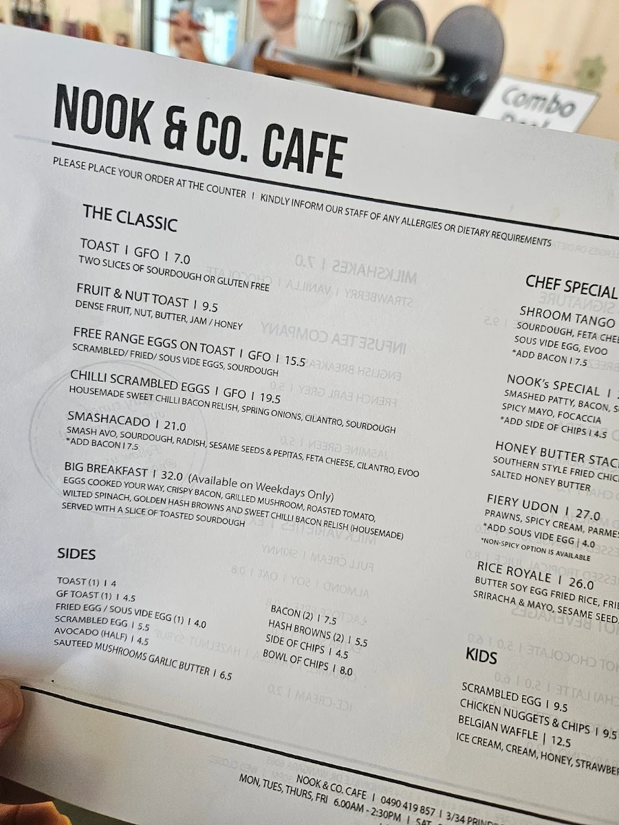 Menu, Nook & Co. Cafe