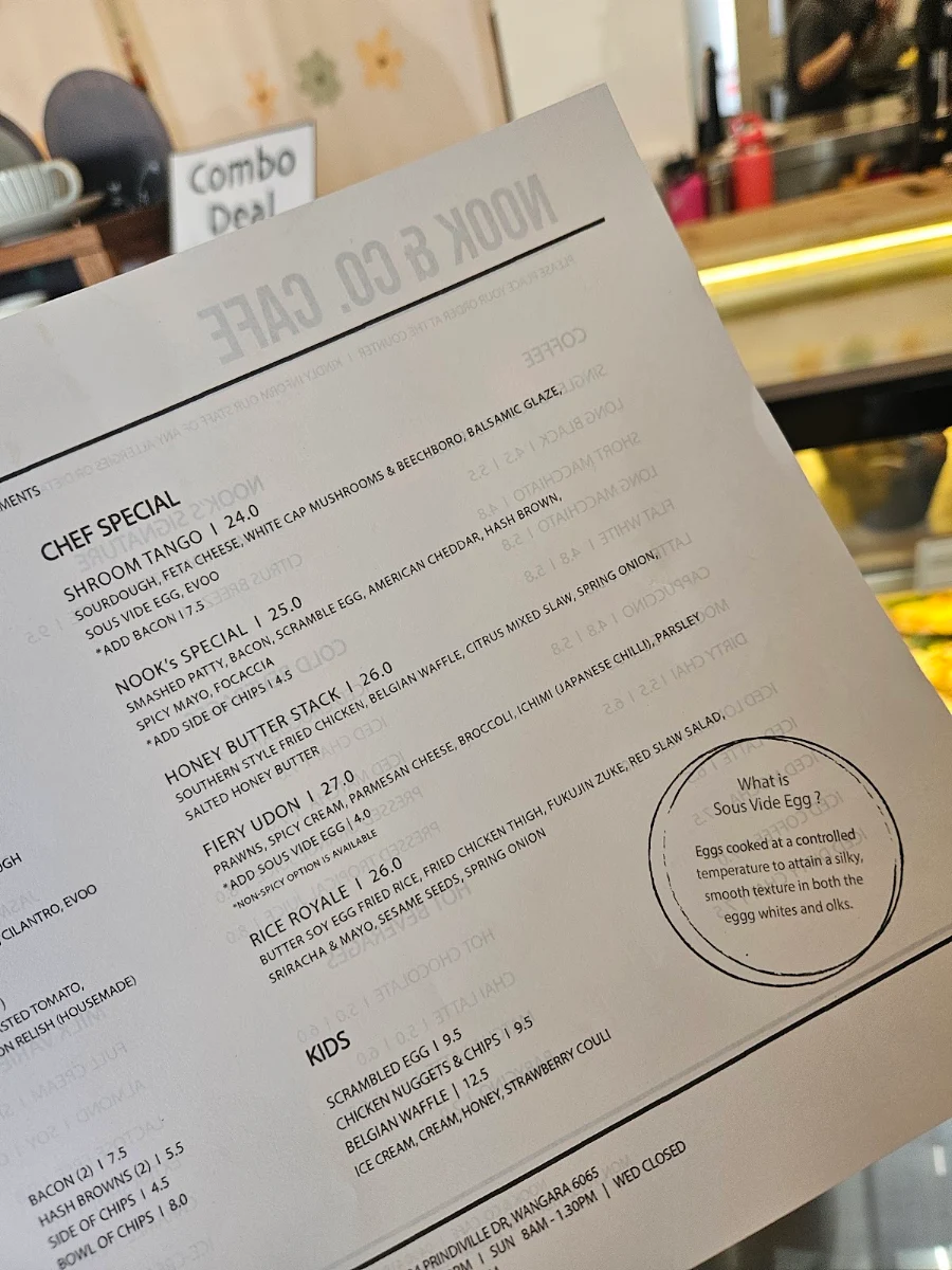 Menu, Nook & Co. Cafe