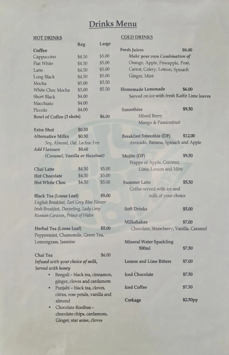 Menu, Lily's Pad Cafe