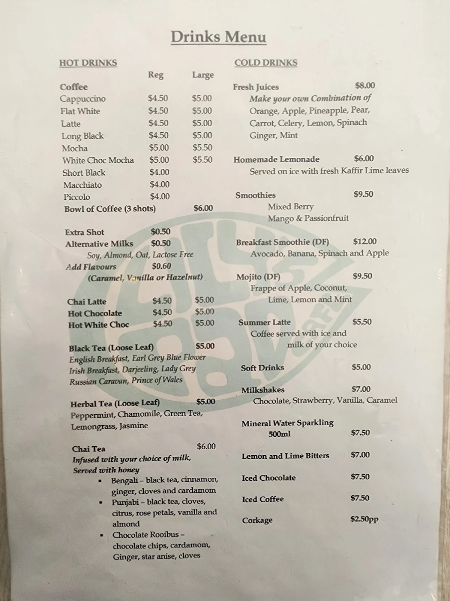 Menu, Lily's Pad Cafe
