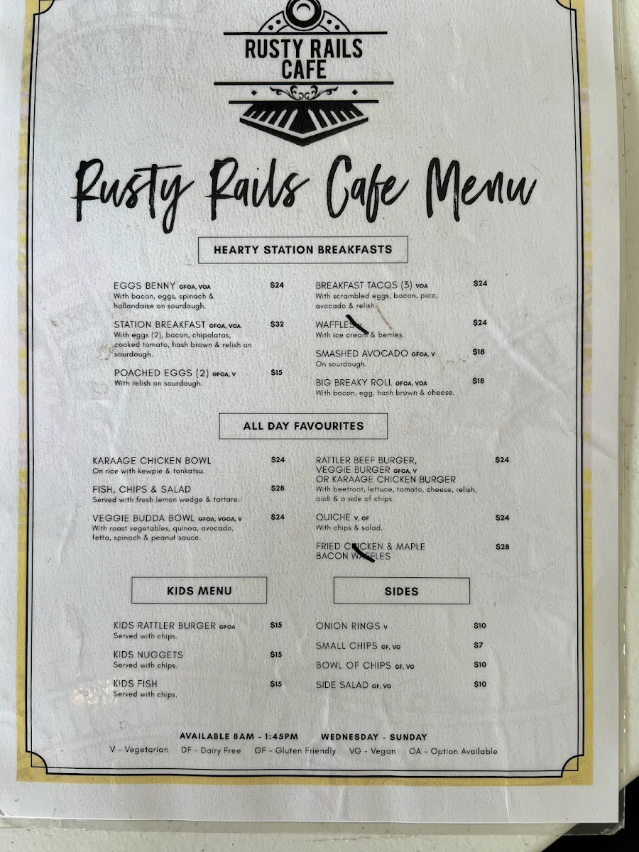 Menu, Rusty Rails Cafe