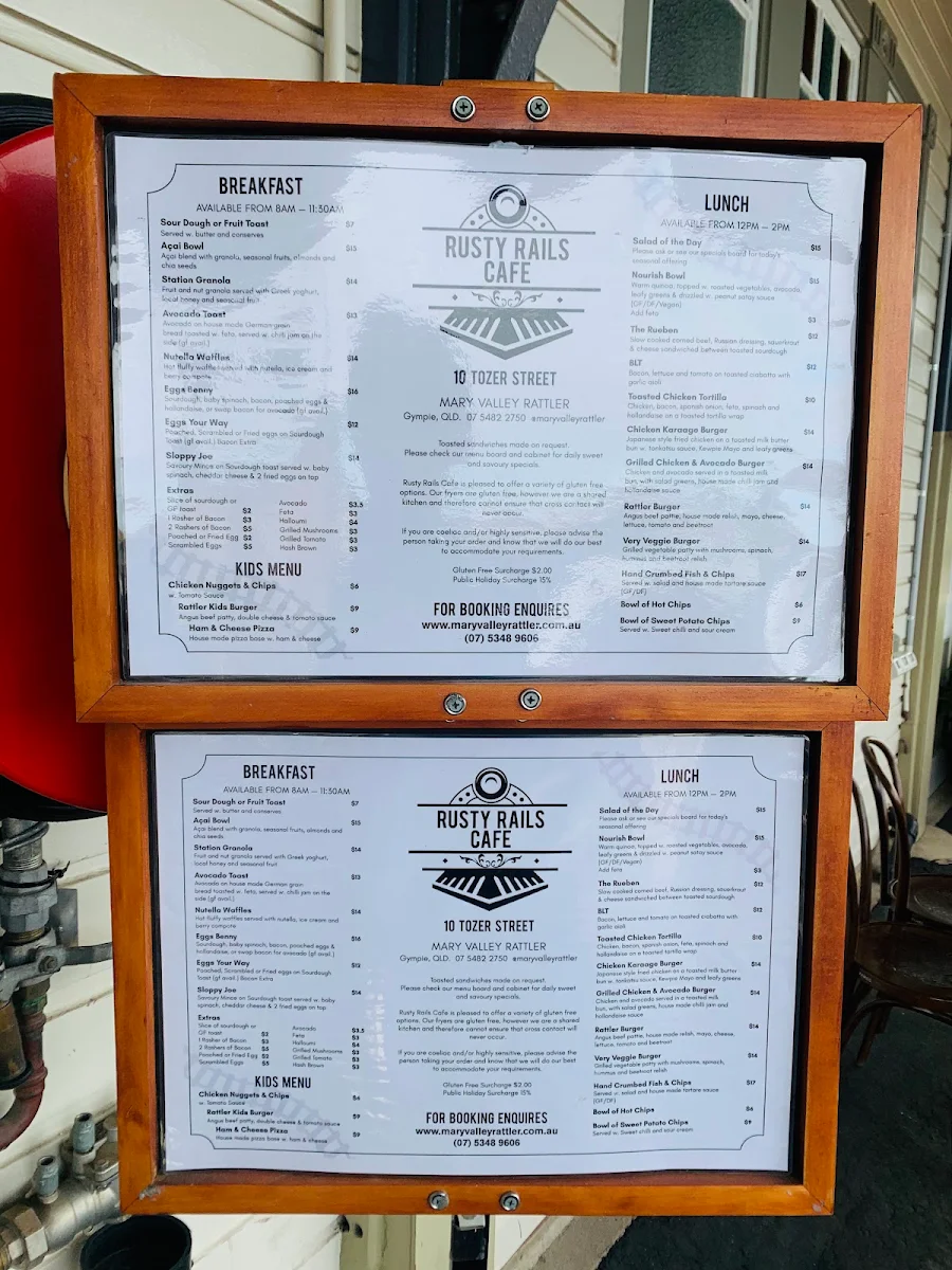 Menu, Rusty Rails Cafe