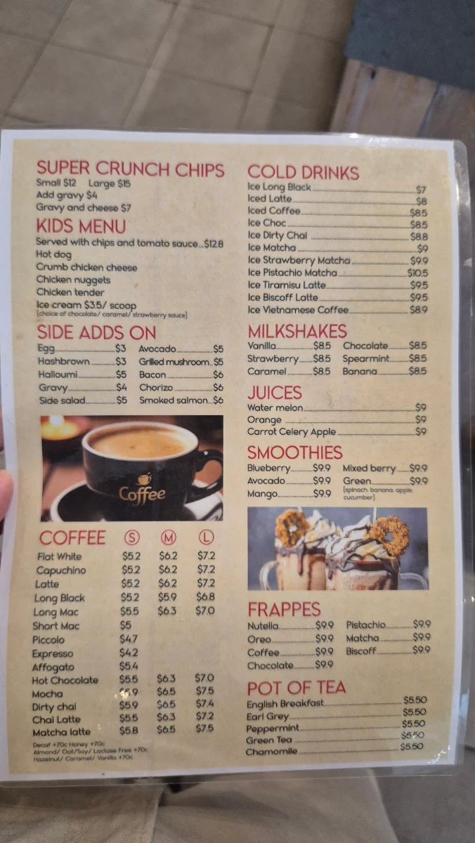 Menu, Kay’s Cafe