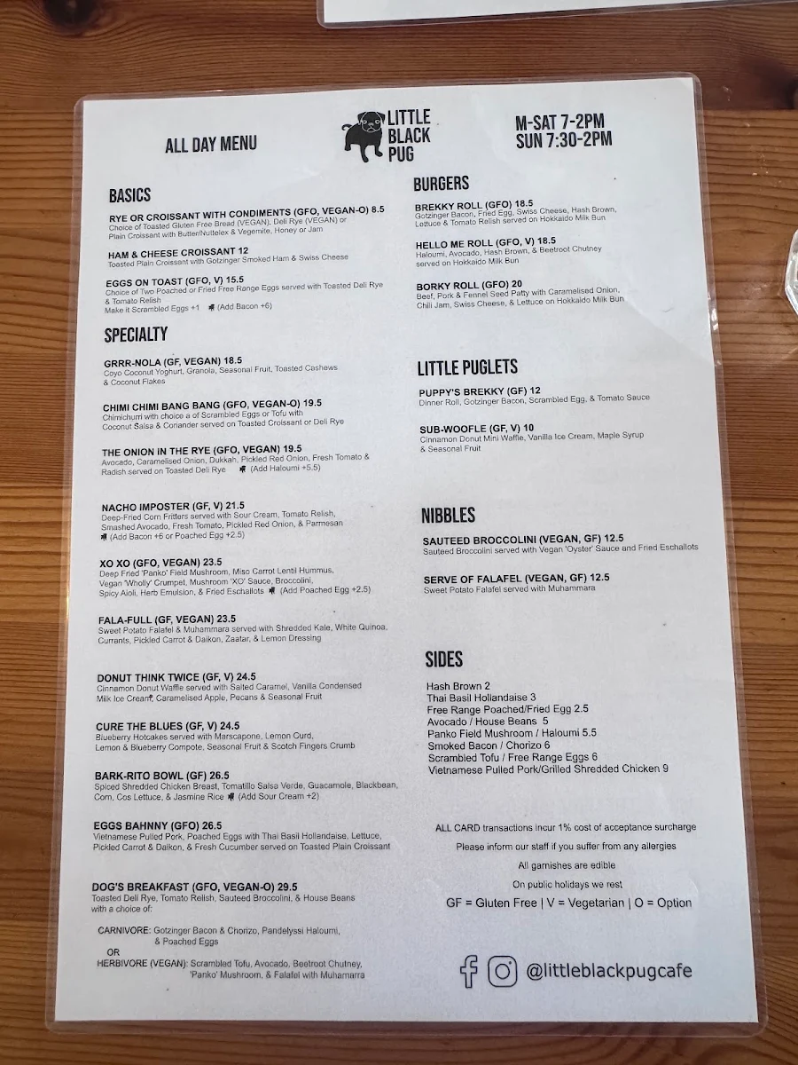Menu, Little Black Pug