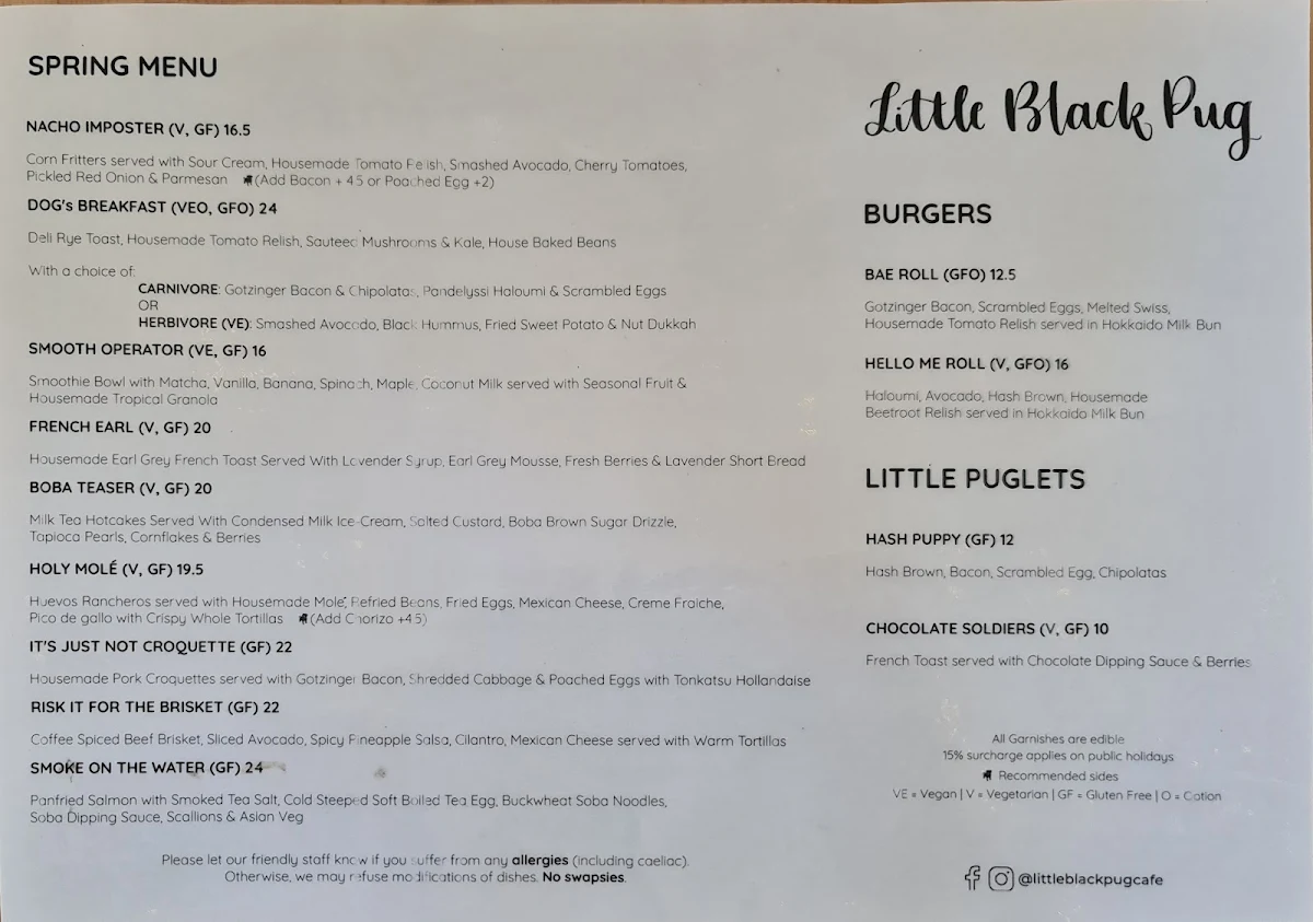 Menu, Little Black Pug