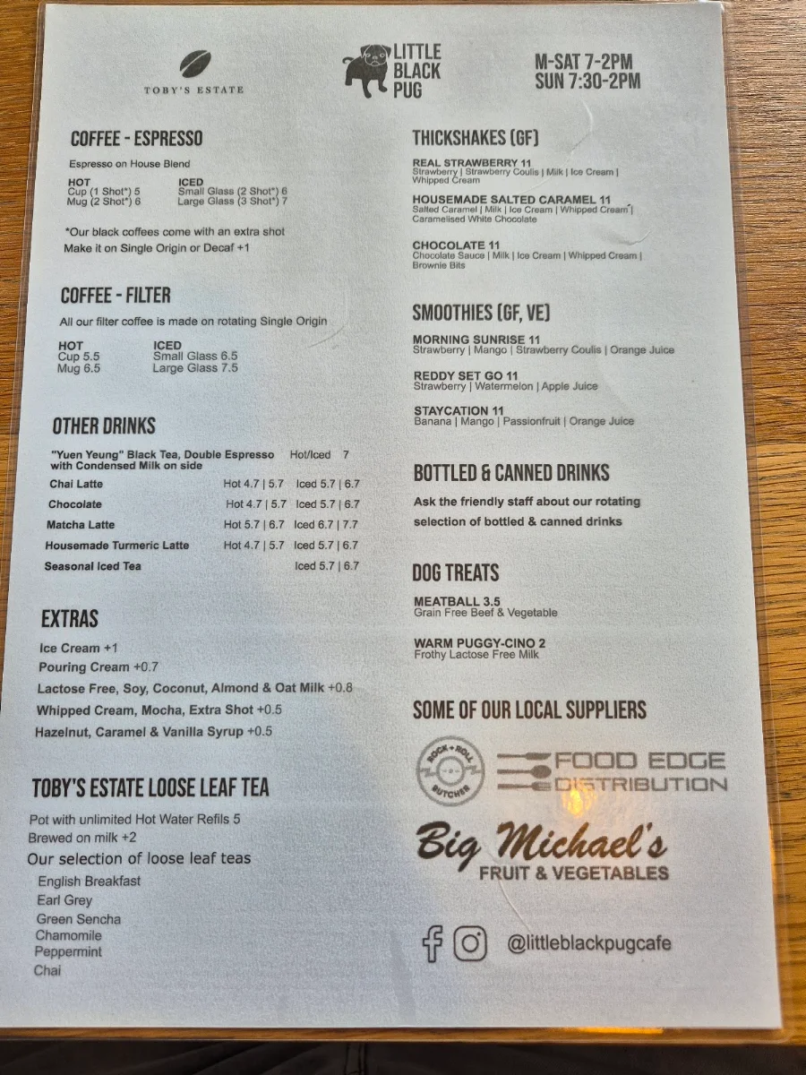 Menu, Little Black Pug