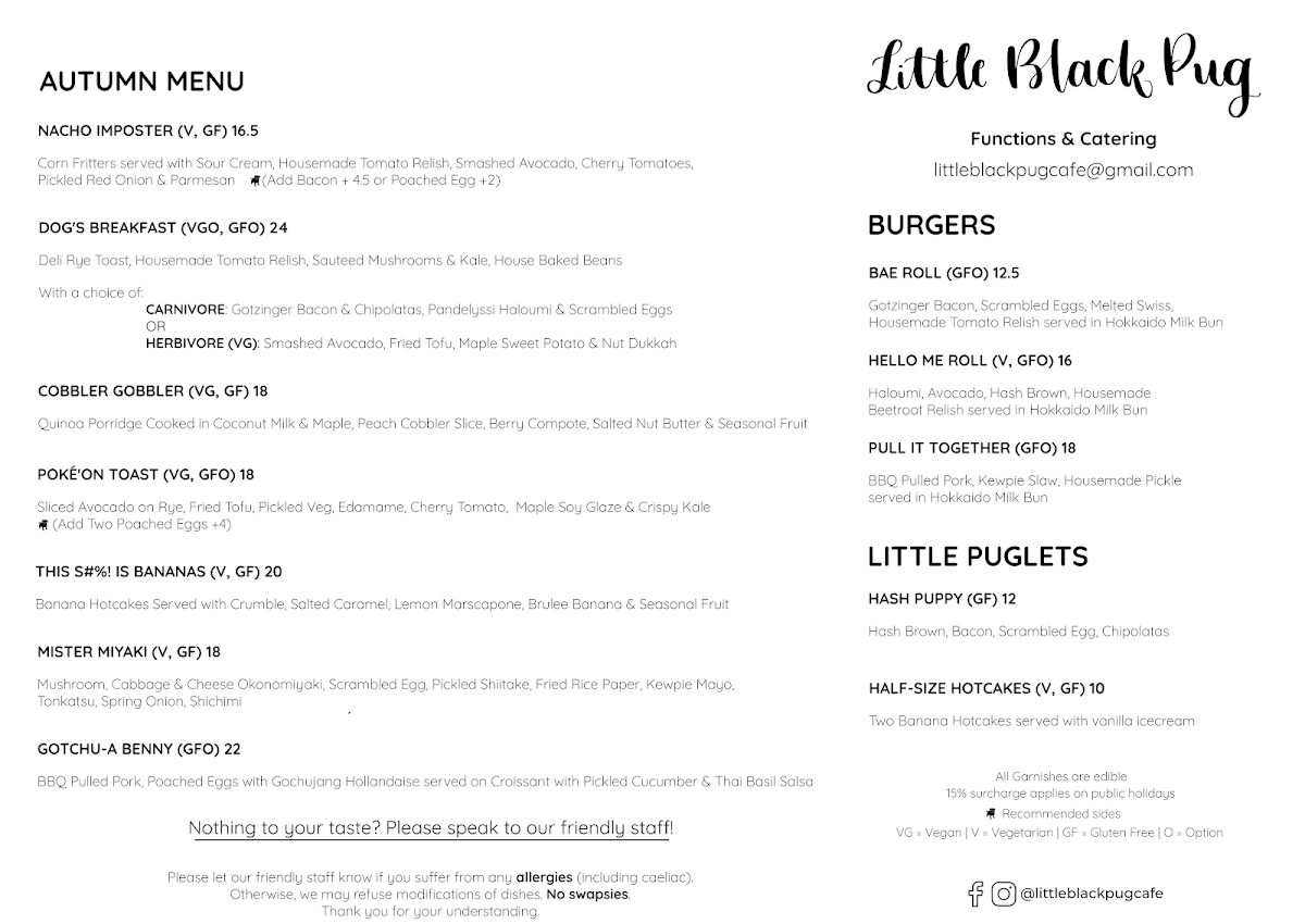 Menu, Little Black Pug