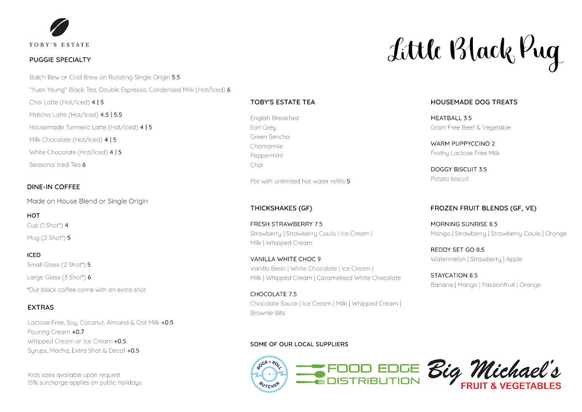 Menu, Little Black Pug