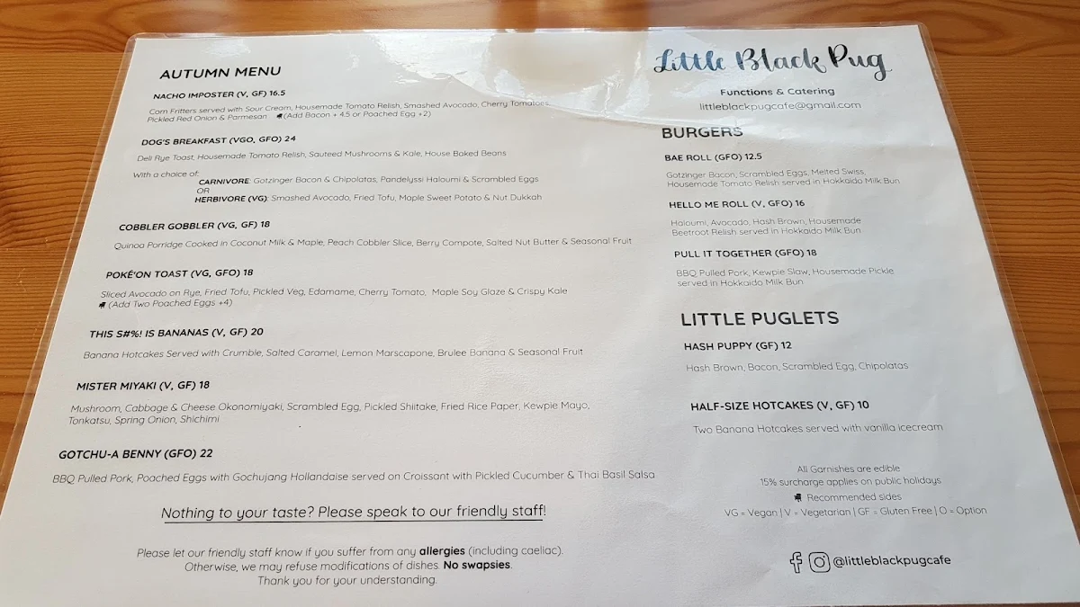 Menu, Little Black Pug