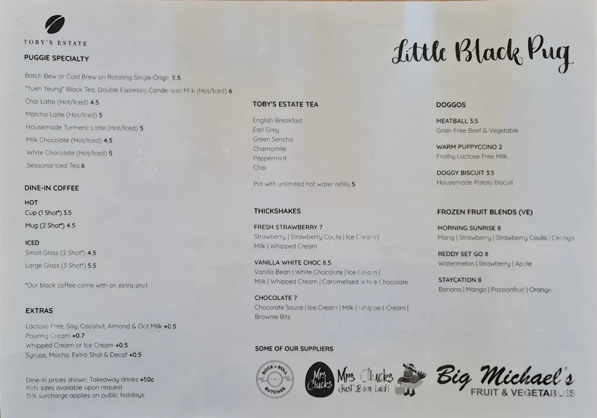 Menu, Little Black Pug