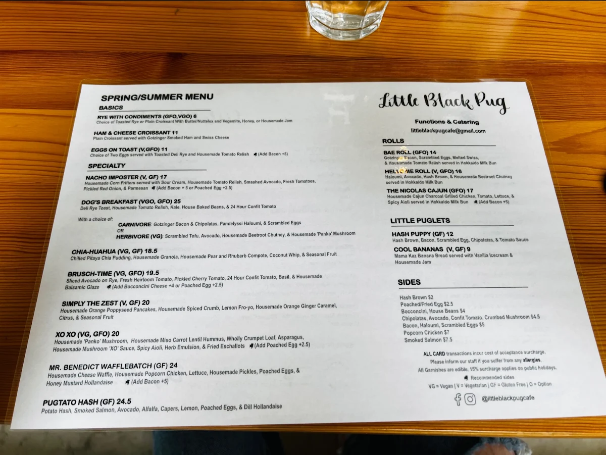 Menu, Little Black Pug