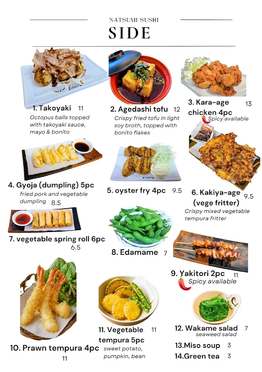 Menu, Natsumi Sushi