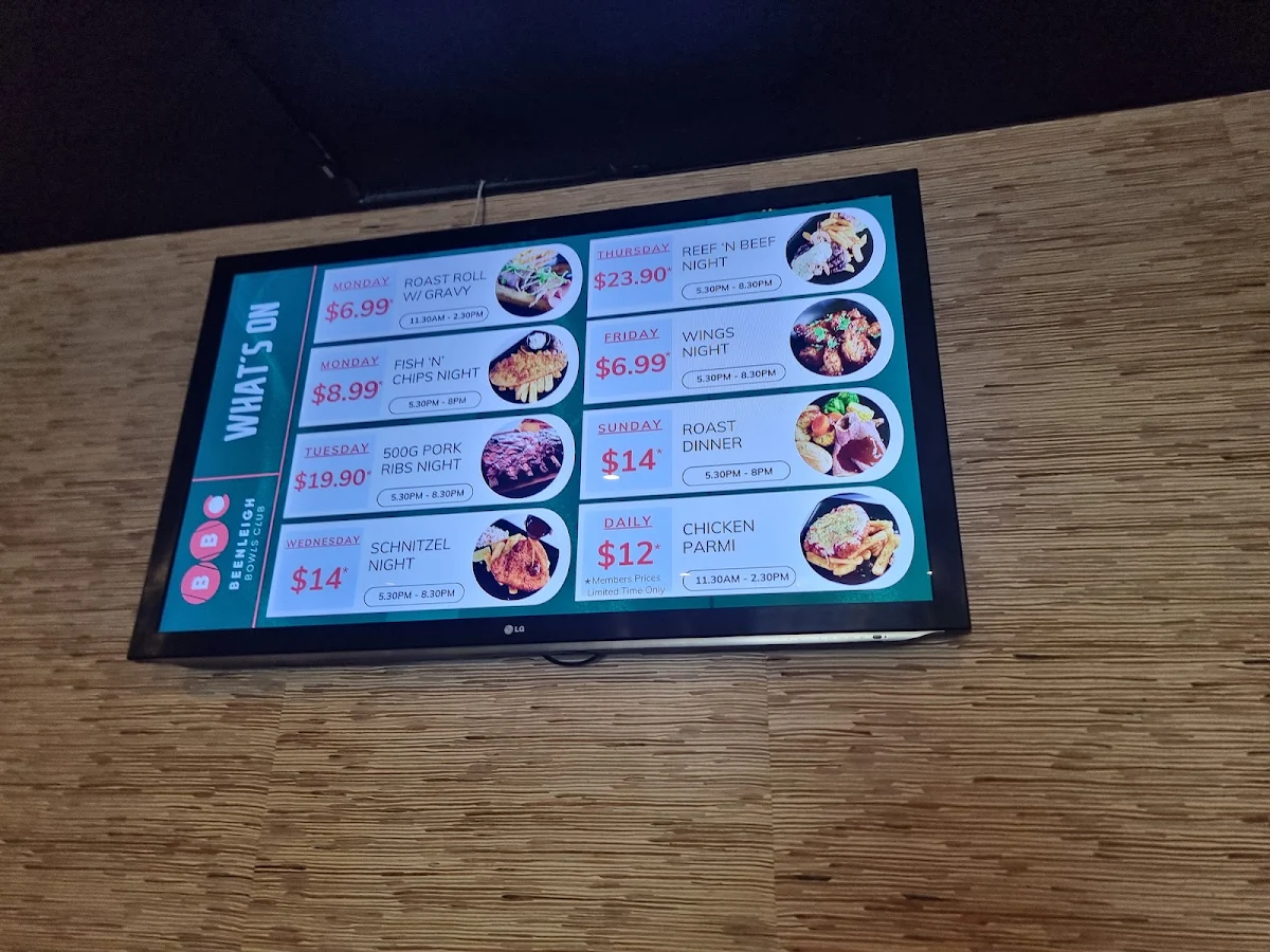 Menu, Beenleigh Bowls Club
