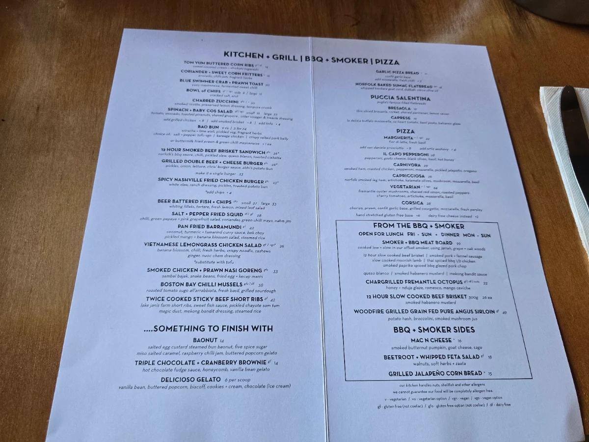 Menu, The Norfolk Hotel