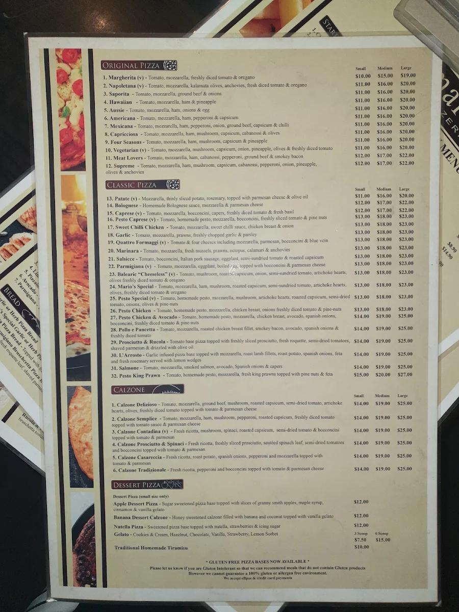 Menu, Mario's Pizzeria Croydon