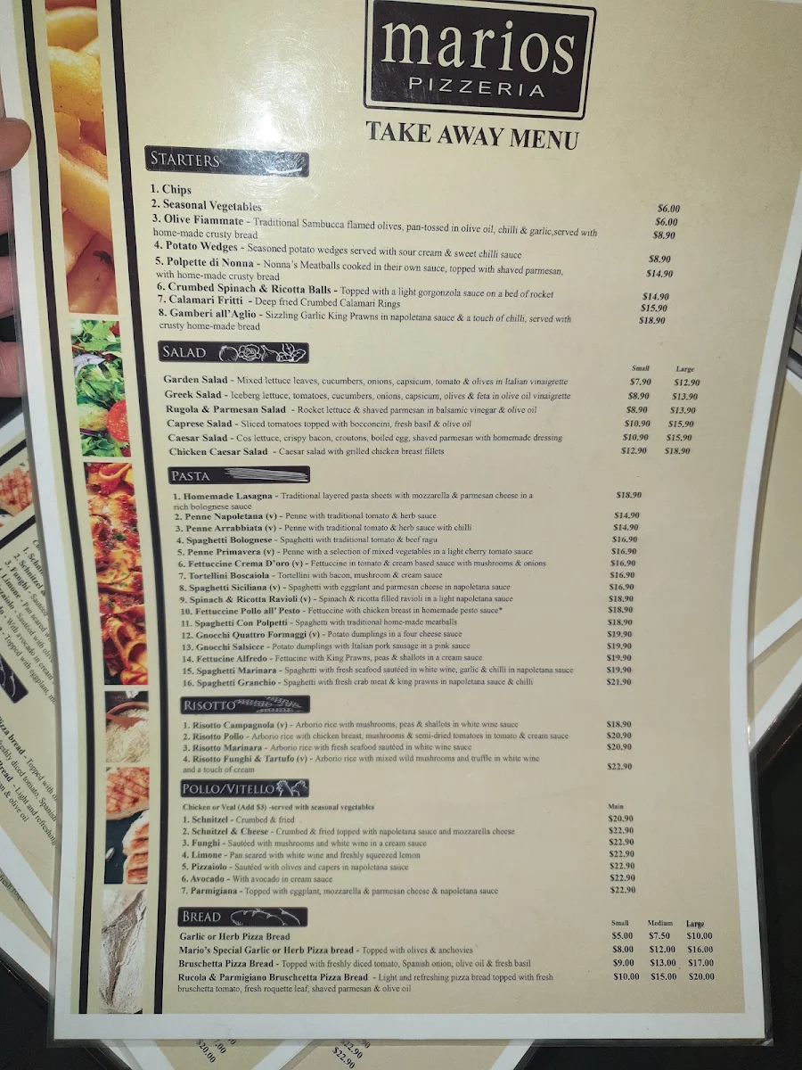 Menu, Mario's Pizzeria Croydon