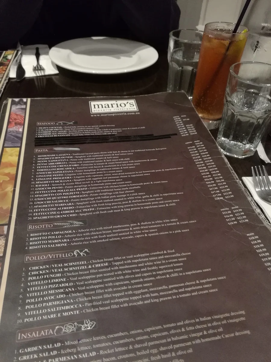 Menu, Mario's Pizzeria Croydon