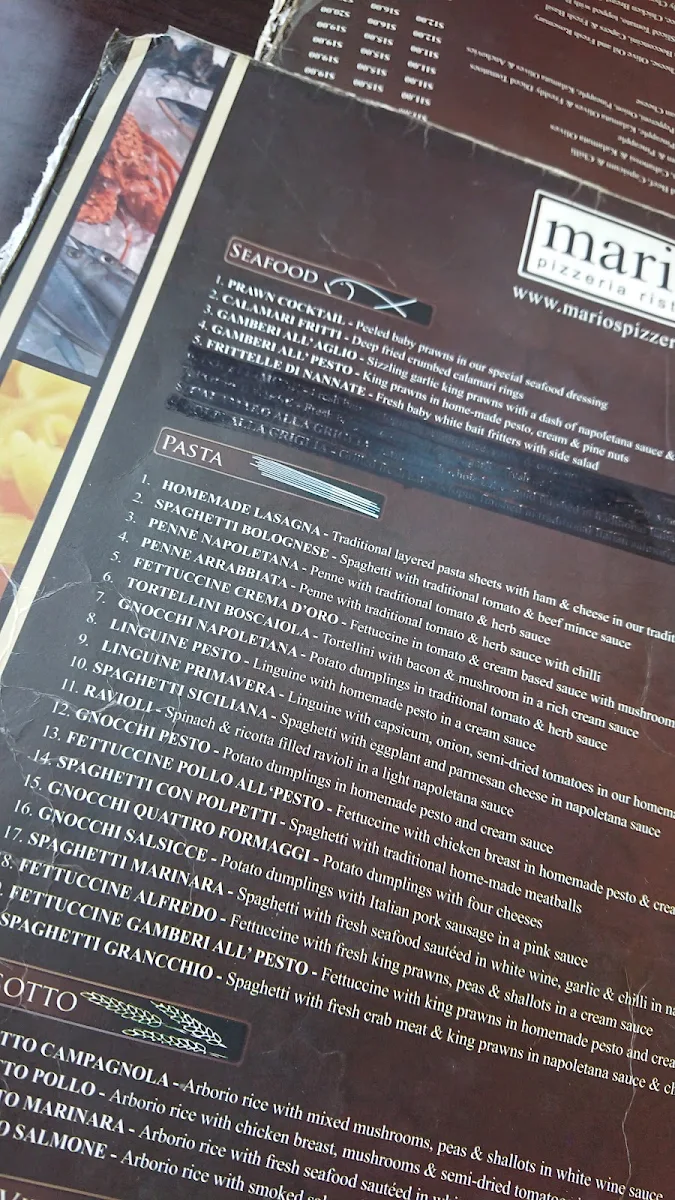 Menu, Mario's Pizzeria Croydon