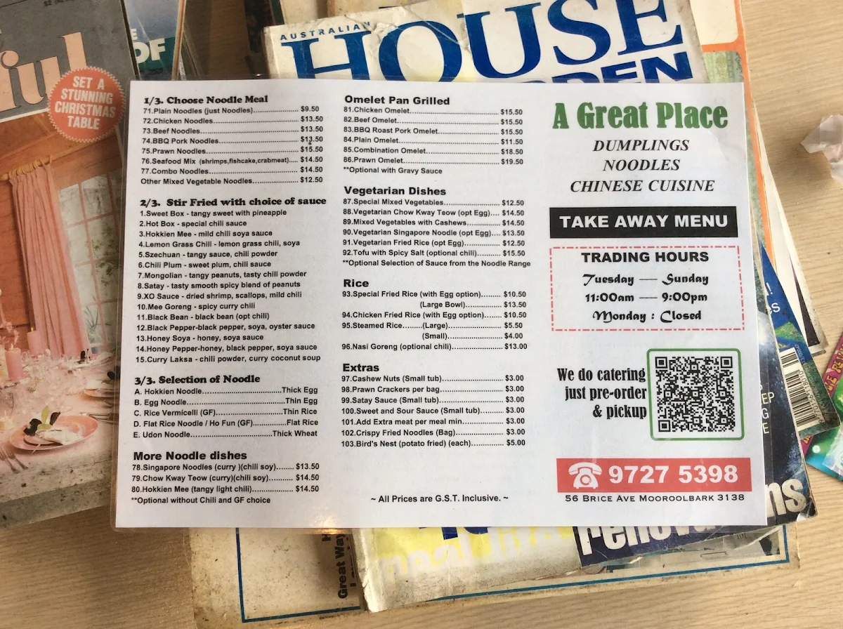 Menu, A Great Place