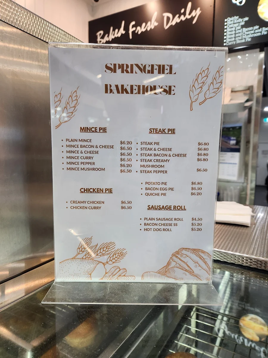 Menu, Springfield Bakehouse