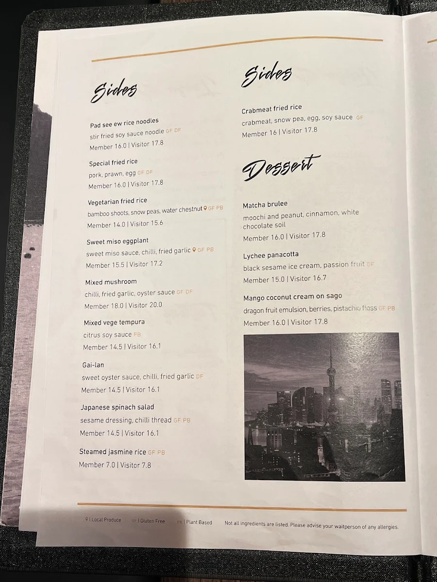 Menu, Kyūbi Modern Asian Dining