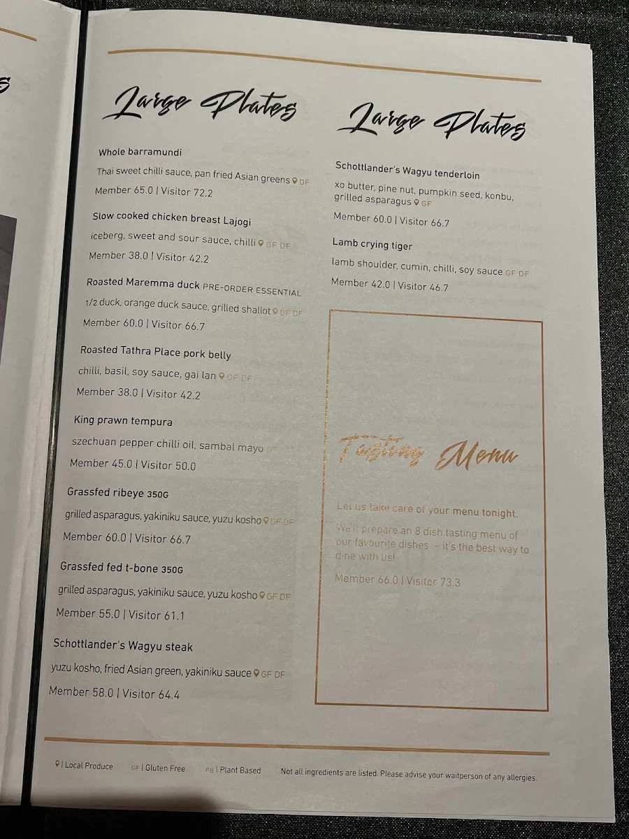 Menu, Kyūbi Modern Asian Dining