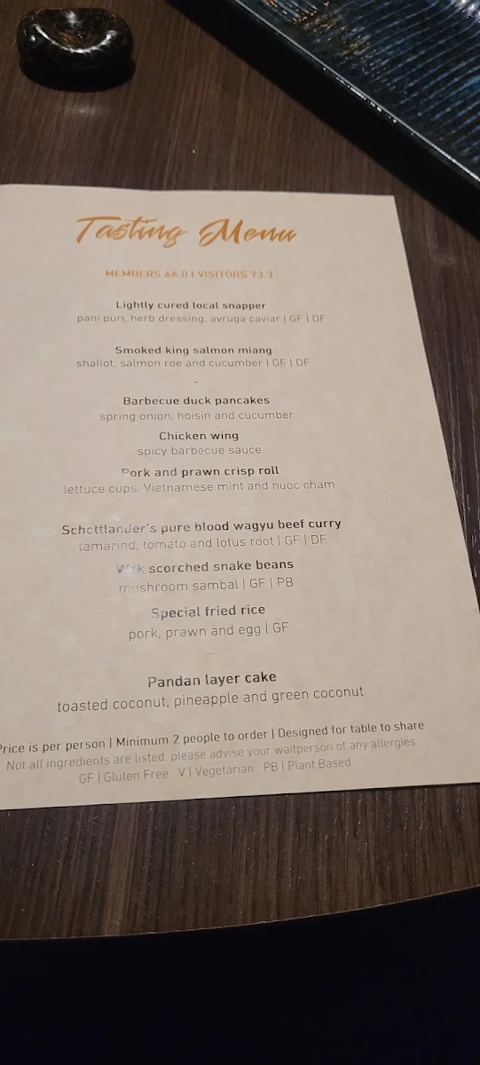 Menu, Kyūbi Modern Asian Dining