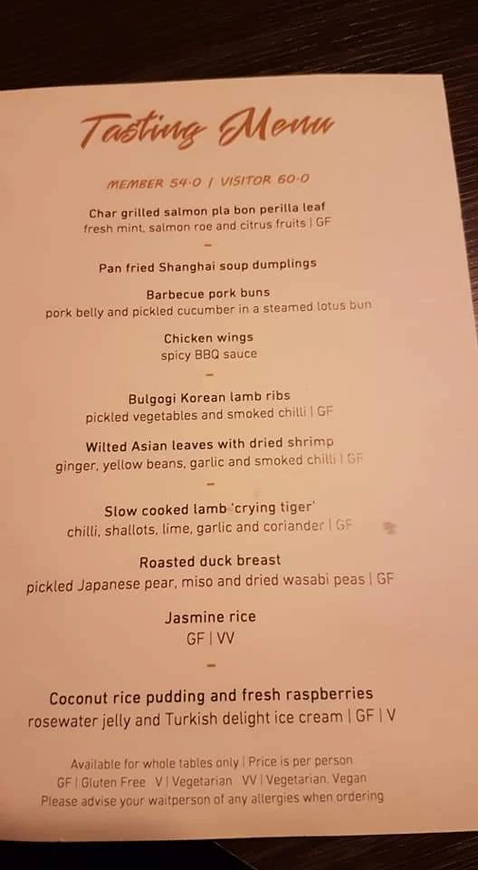 Menu, Kyūbi Modern Asian Dining