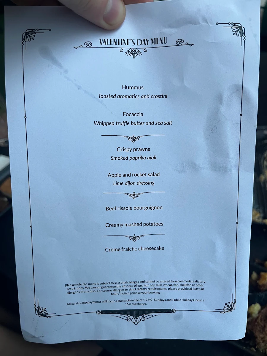 Menu, Nick & Nora's Parramatta
