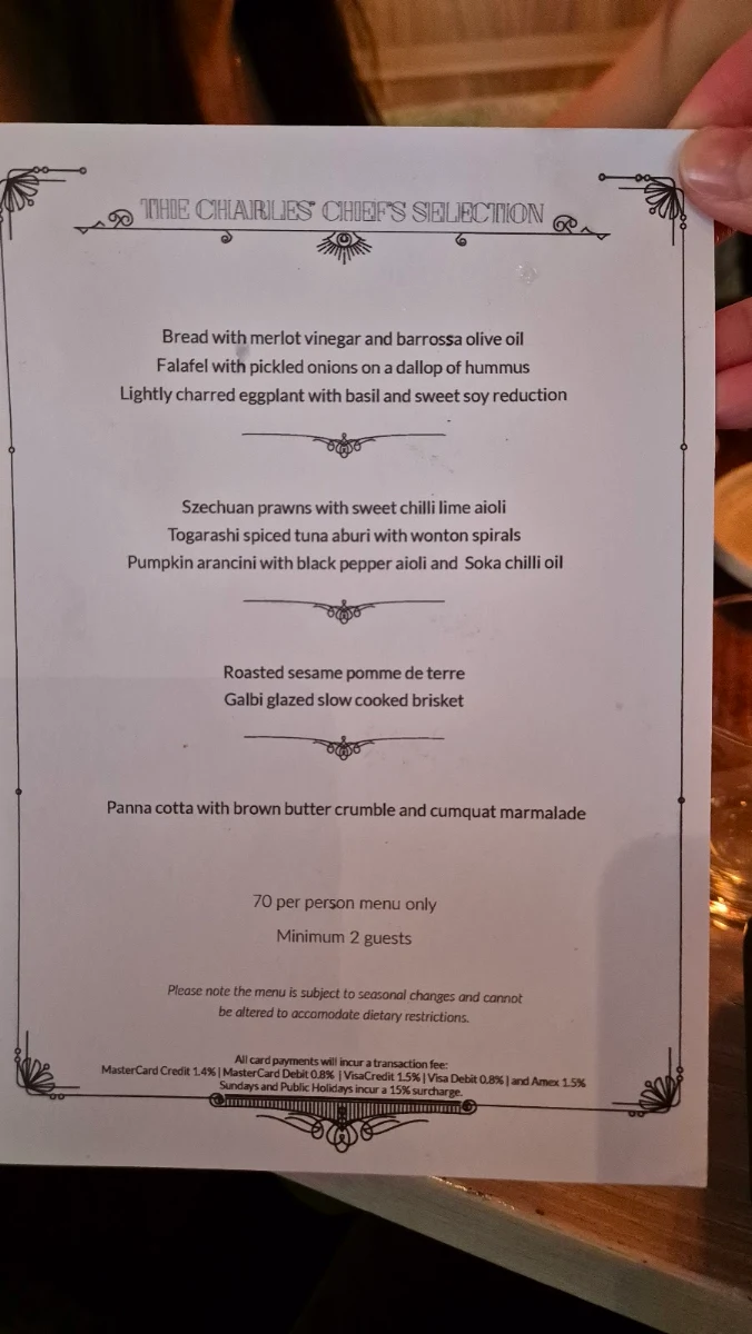 Menu, Nick & Nora's Parramatta