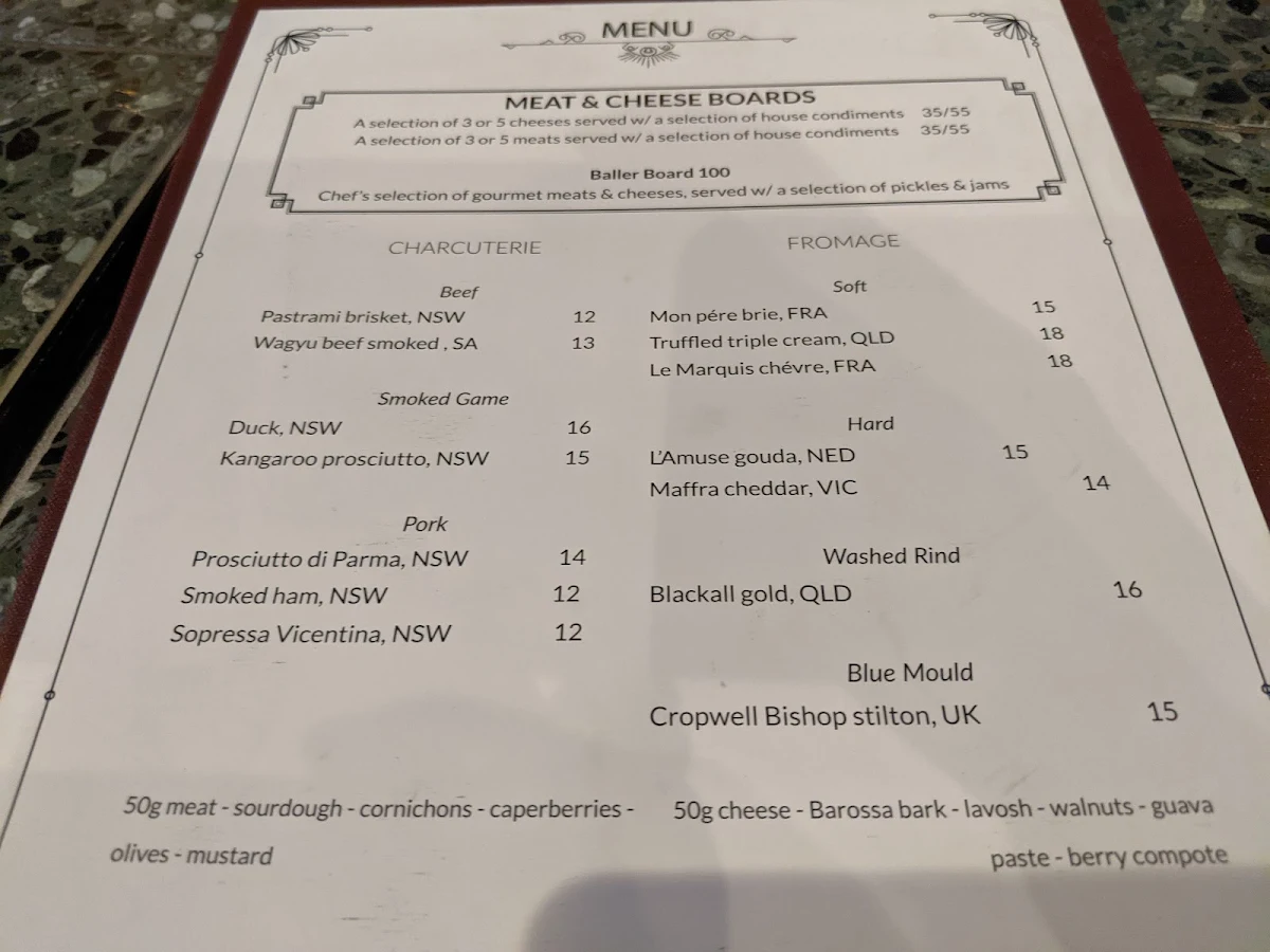 Menu, Nick & Nora's Parramatta