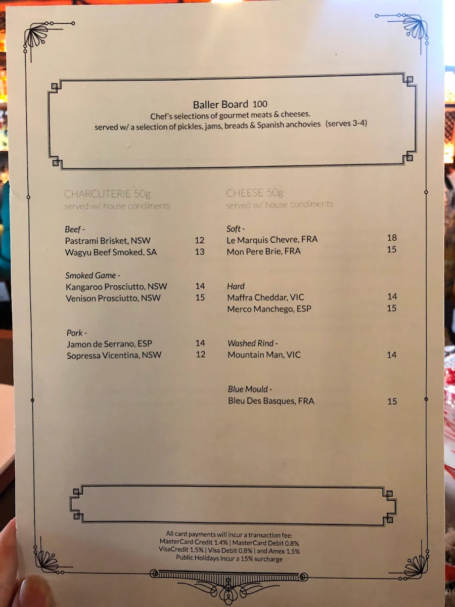 Menu, Nick & Nora's Parramatta
