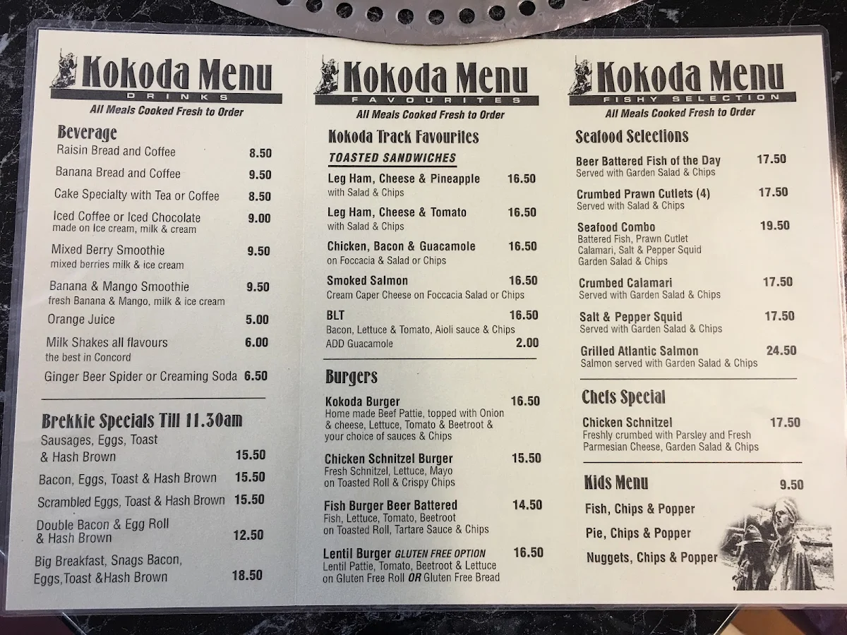 Menu, Kokoda Cafe Rhodes