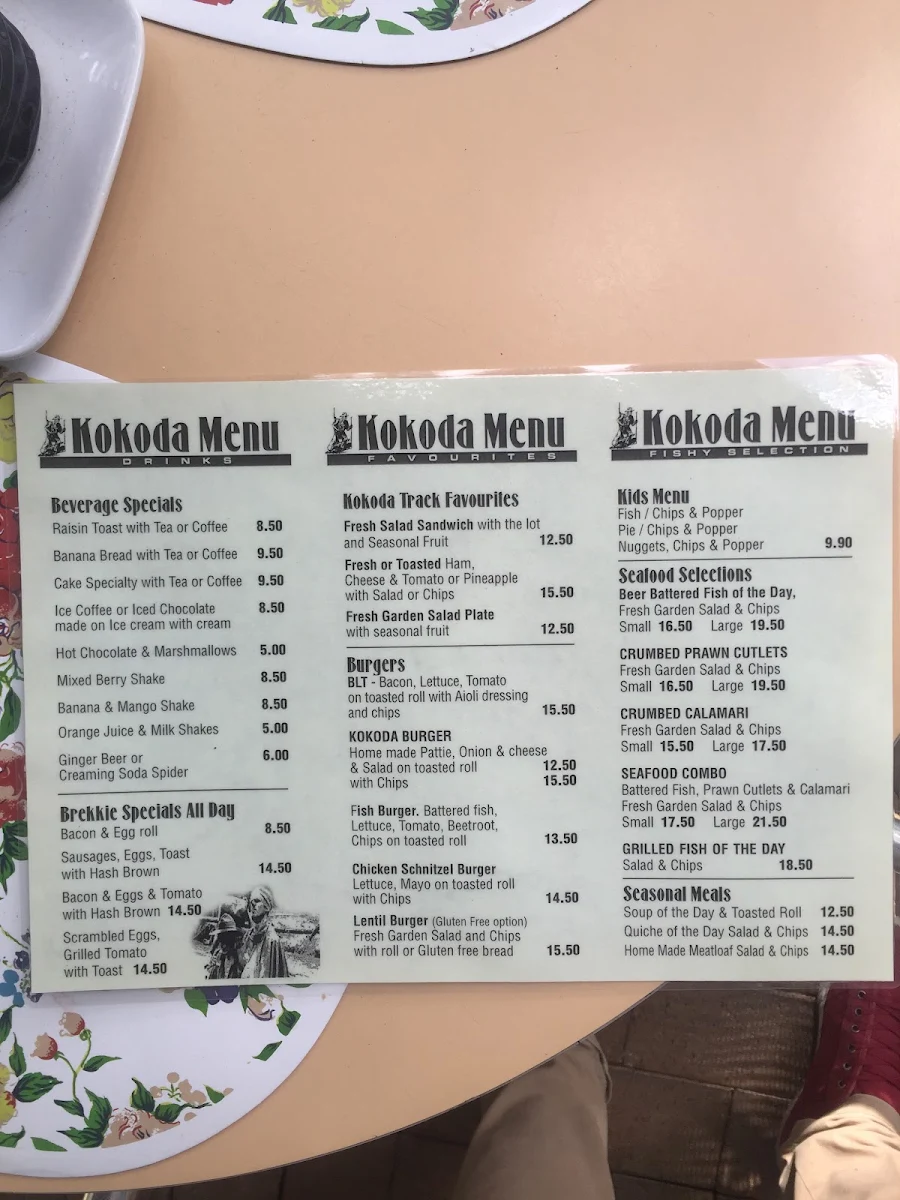 Menu, Kokoda Cafe Rhodes