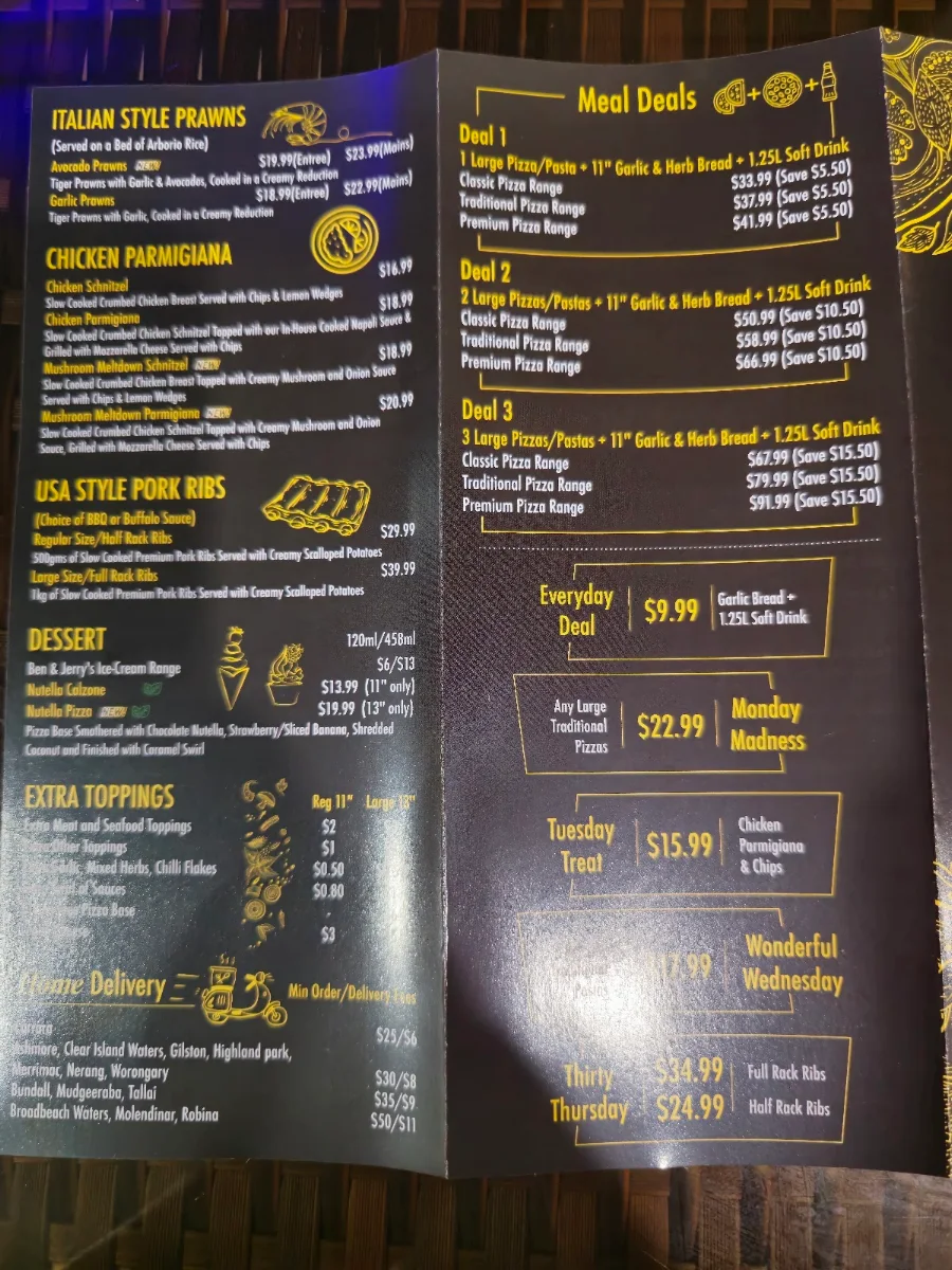 Menu, Proper Pizza Pasta and Ribs
