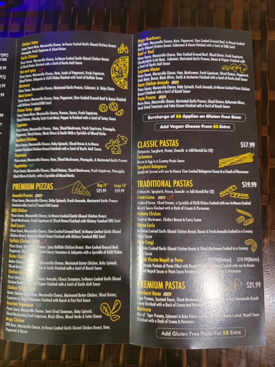 Menu, Proper Pizza Pasta and Ribs